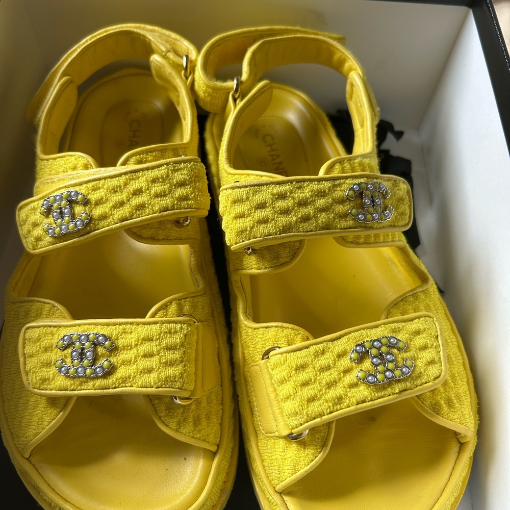 CHANEL Yellow Sandals with Braided Straps